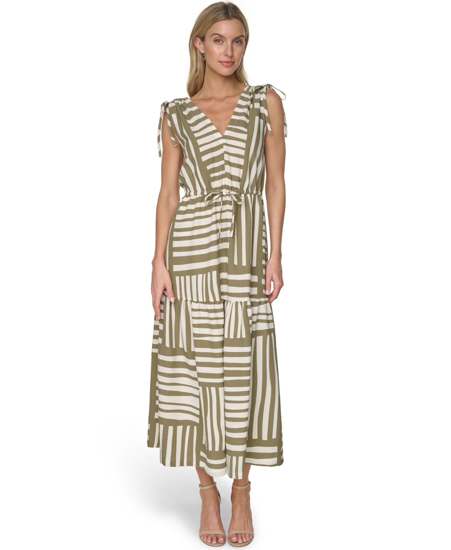 Women's Sleeveless V-Neck Printed Tiered Maxi Dress