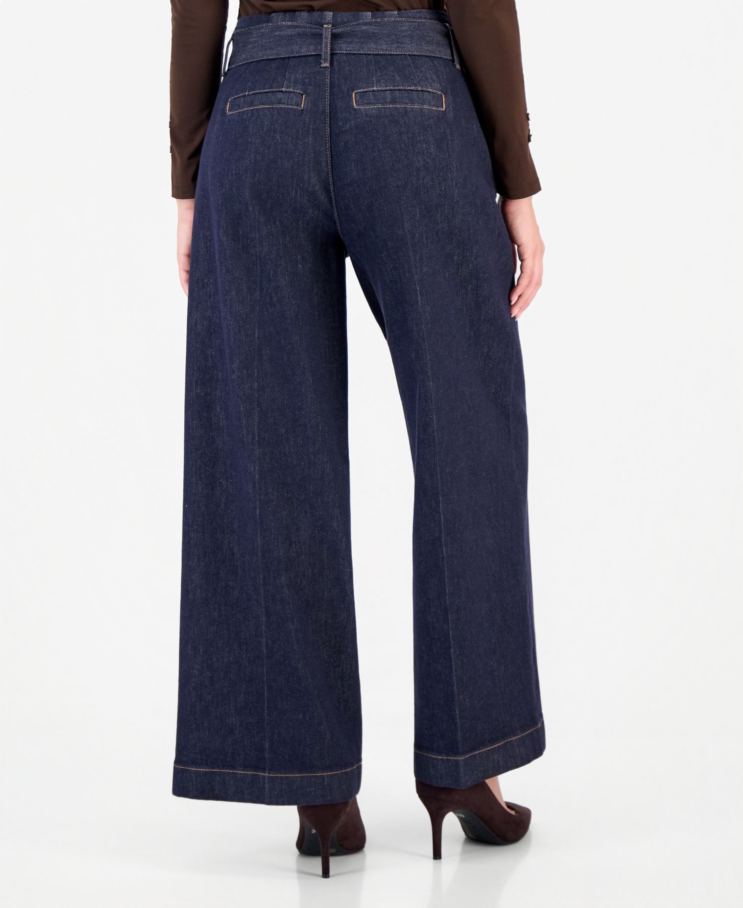 Petite High-Rise Wide-Leg Belted Jeans