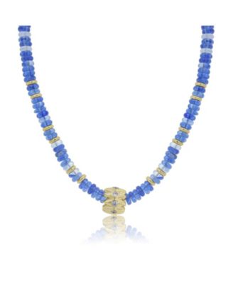 Blue Bead Rondel Necklace 18K Gold Plated Over Brass