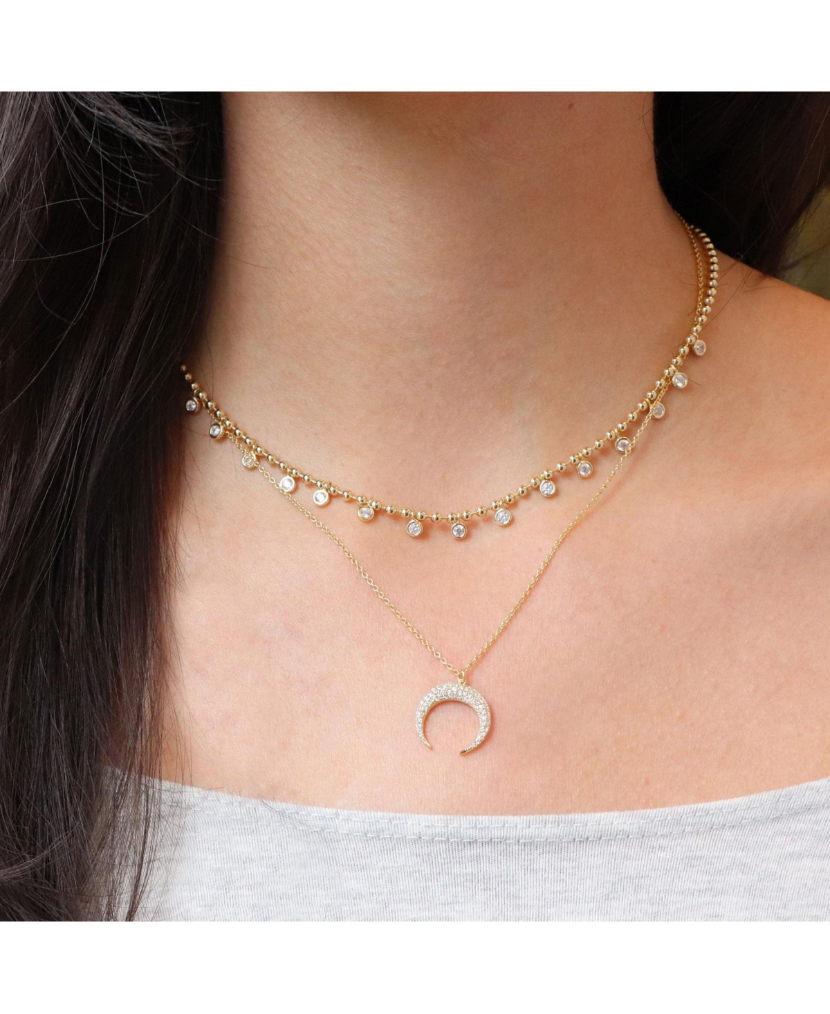 The Lovery Beaded Cz Dangle Necklace 14K Gold Plated Sterling Silver