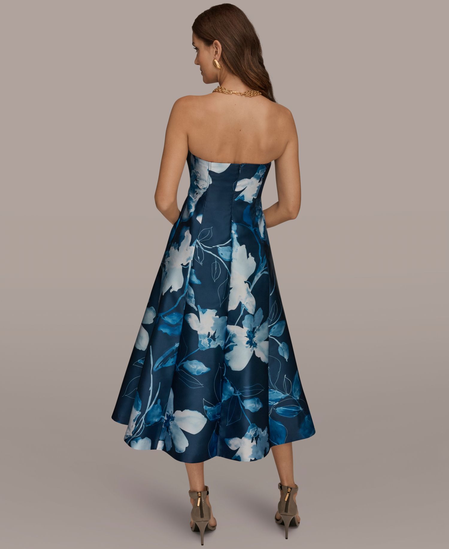 Women's Strapless Floral A-Line Midi Dress