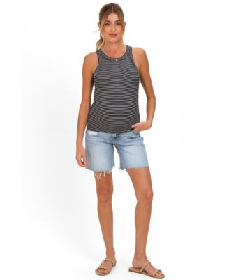 Women's Light Blue Distressed Frayed Hem Midi Jean Shorts