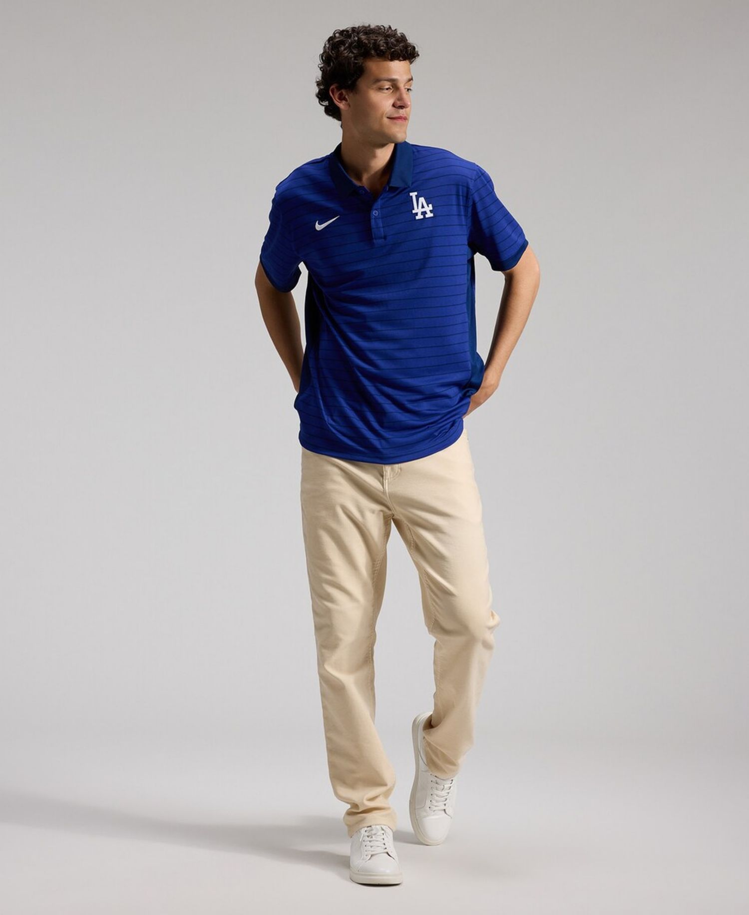 Men's Royal Los Angeles Dodgers Authentic Collection Striped Victory Dri-FIT Polo Shirt