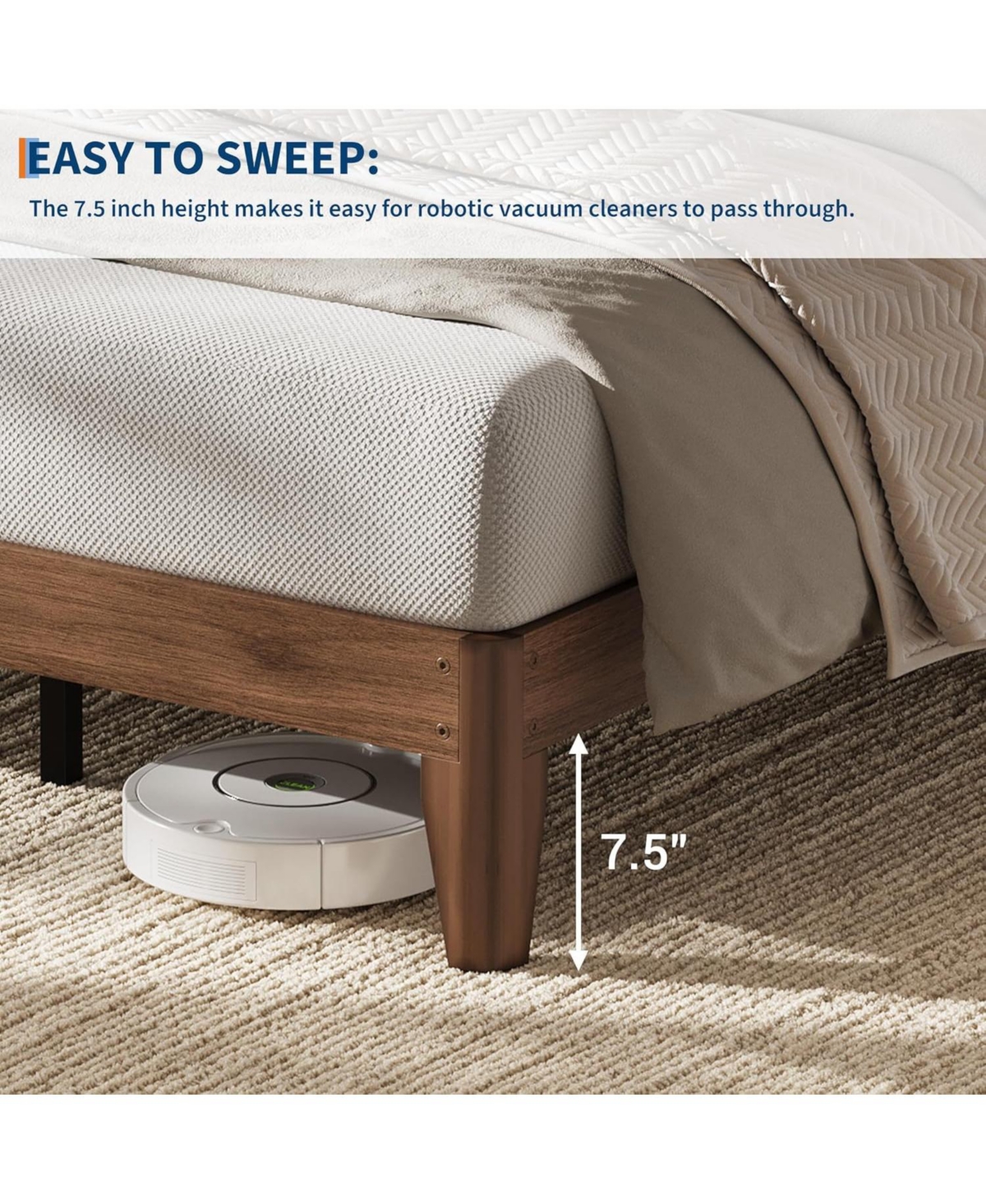 gaomon Wood Platform Bed Frame, Solid Wooden Legs and Wooden Slats Support, Sturdy Metal Central Structure, No Box Spring Needed