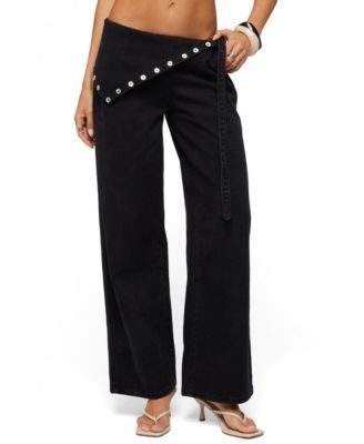 Women's Button Foldover Low Rise Baggy Jeans