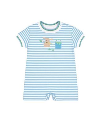 Baby Boy Stripe Knit Shortall With Painting Dog