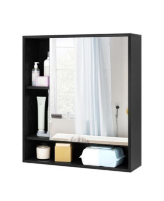Wall-Mounted Bathroom Mirror Cabinet with Lower and Side Shelves, 21-in W