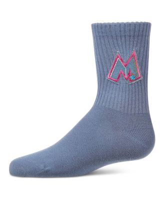 Girls Ribbed Cotton-Rich Crew Socks with Embroidered Denim "M" Patch