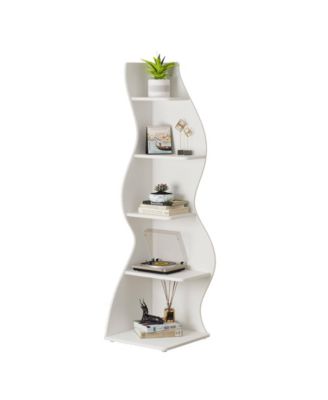Modern Corner Bookcase with 5 Tier Open Storage Shelves
