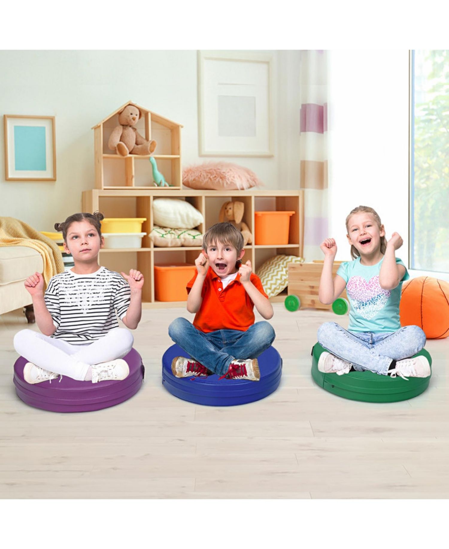 Toddler 6 Pack 15 Inch Round Floor Cushions Set for Daycare and Playroom