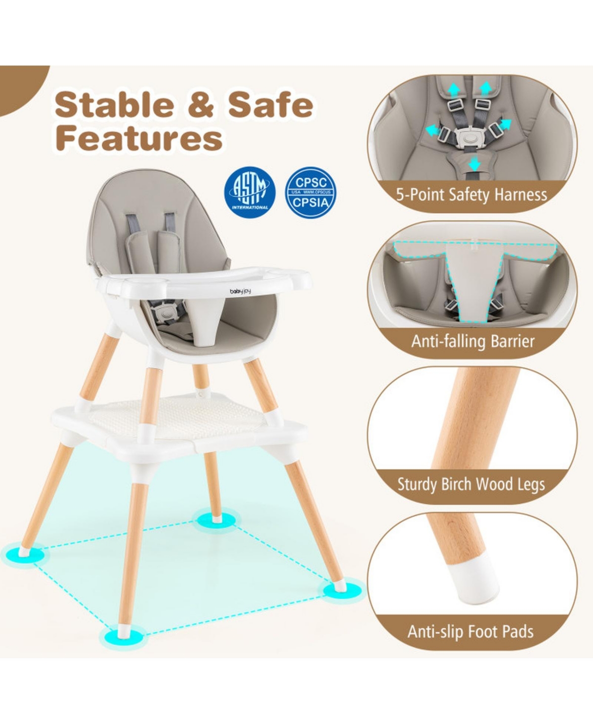 Gouun Toddler 6-in-1 Convertible Wooden High Chair