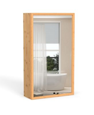 Bamboo Small Medicine Cabinet with Mirror Door and Removable Shelves, 14-in W