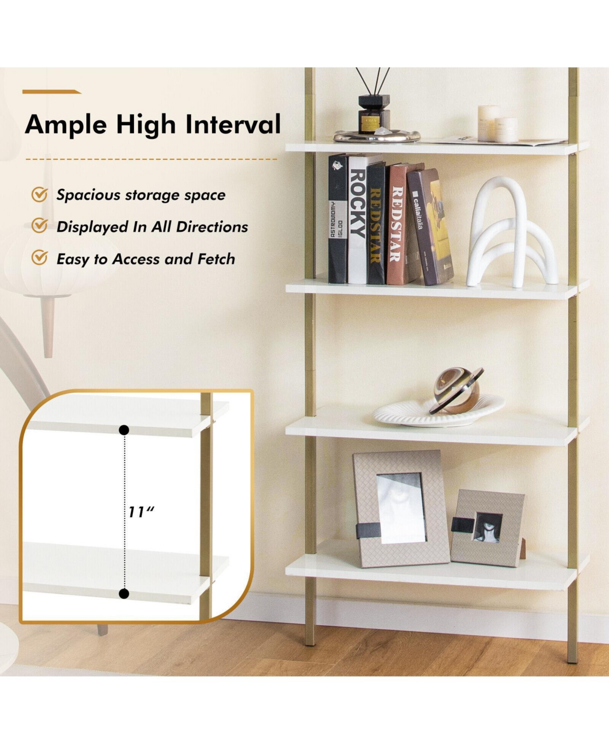 Gouun 5-Tier Wall-Mounted Ladder Bookcase with Sprayed Steel Frame