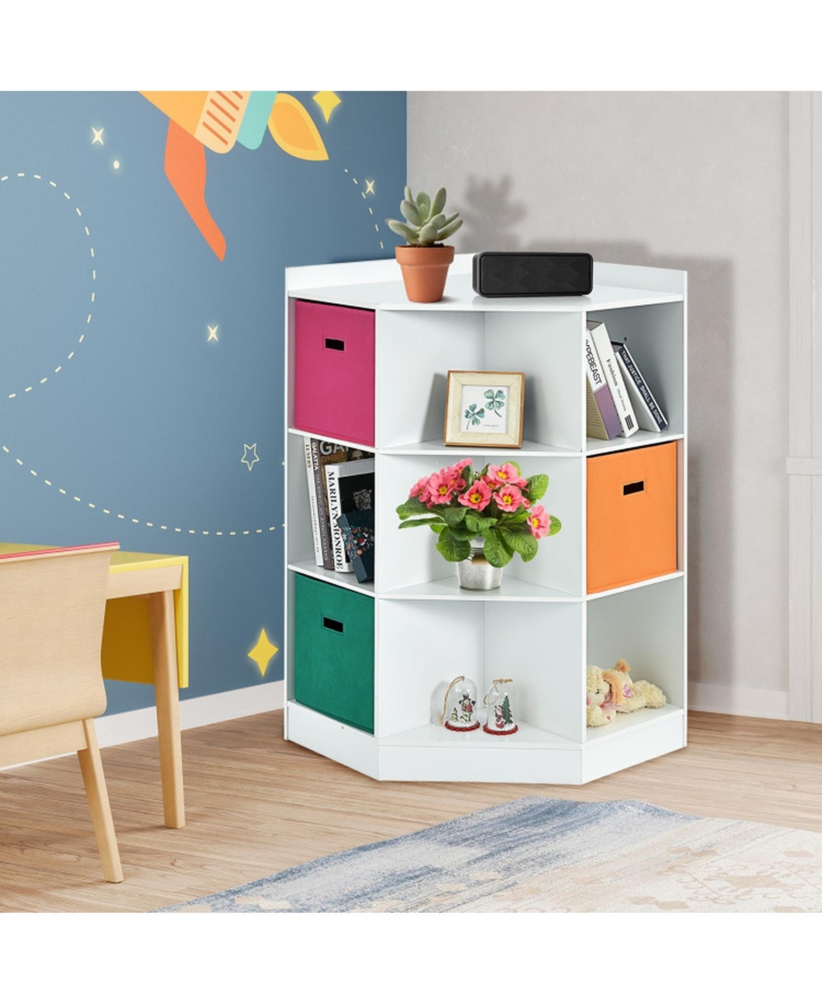 Gouun 3-Tier Kids Corner Storage Shelf Cabinet 3 Baskets Display