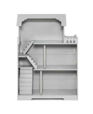 Kids Dollhouse Bookshelf Anti-Tip Wooden Storage Display