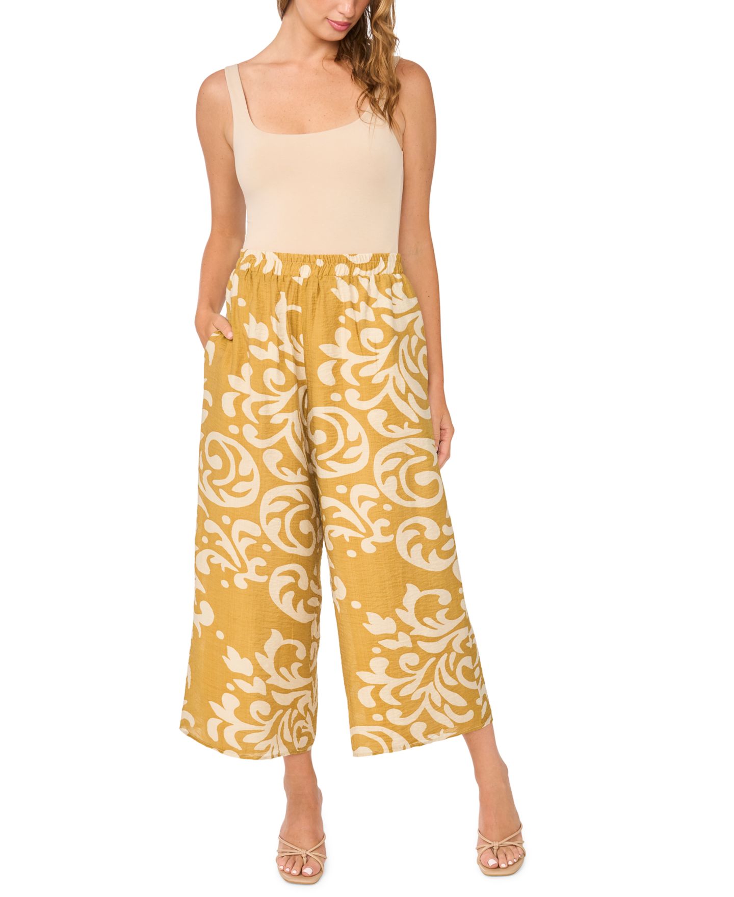 Женские брюки Sam & Jess Printed Wide-Leg Pull-On, цвет: Бронзовый туманный — фото 2