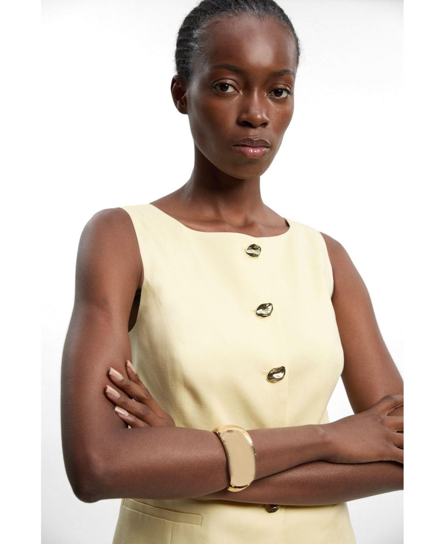 Женские куртки Karen Millen Round Neck Button Waistcoat, цвет: Лимонный — фото 2