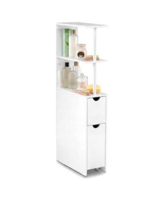 Slim Freestanding Bathroom Cabinet with Slide-Out Cart and Open Shelves, 45-in H