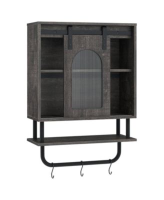 Bathroom Wall Cabinet with Sliding Barn Door and Metal Hanging Bar
