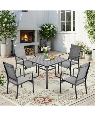 5 Piece Patio Dining Set, Outdoor Dining Table And Textilene Chairs Set For 4