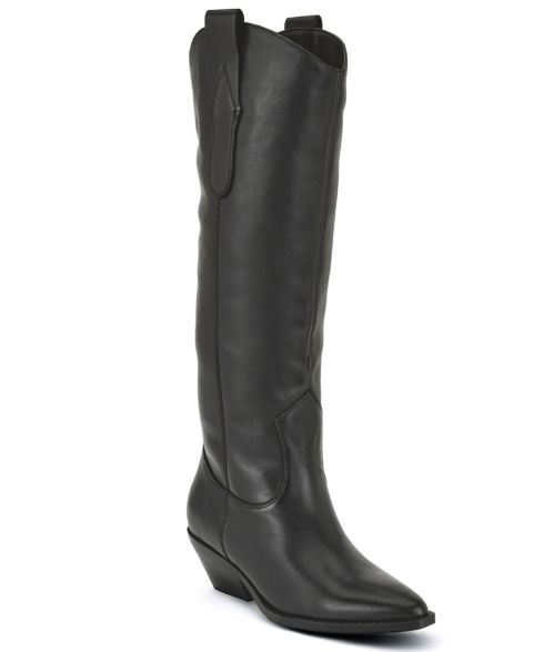 Женские ботинки Nine West Asken Western Block Heel Dress Boots, цвет: Чёрный кожаный