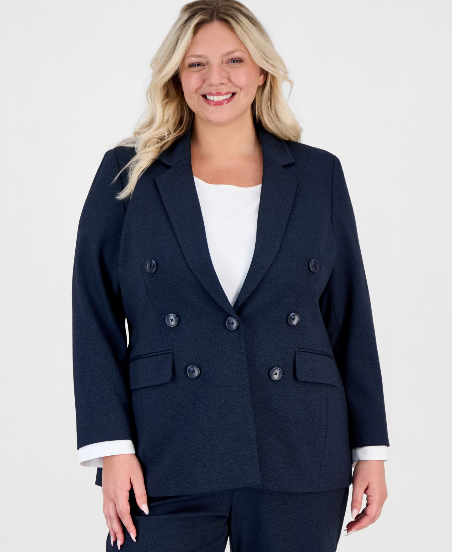 Женский пиджак Jones New York Plus Size Double-Breasted Notch-Collar, цвет: Тёмно-синий разноцветный — фото 1