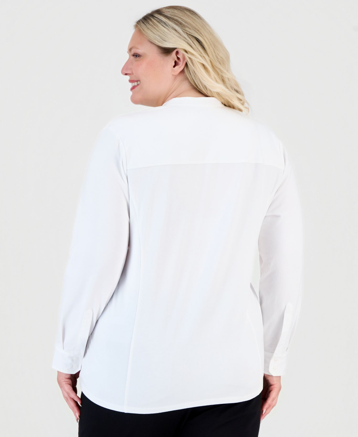 Plus Size Stand Collar Button-Front Blouse