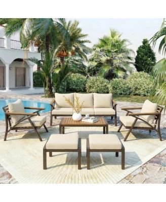 6-Piece Outdoor Patio Furniture Set, 7-Seat Steel Frame Conversation Sofa Set