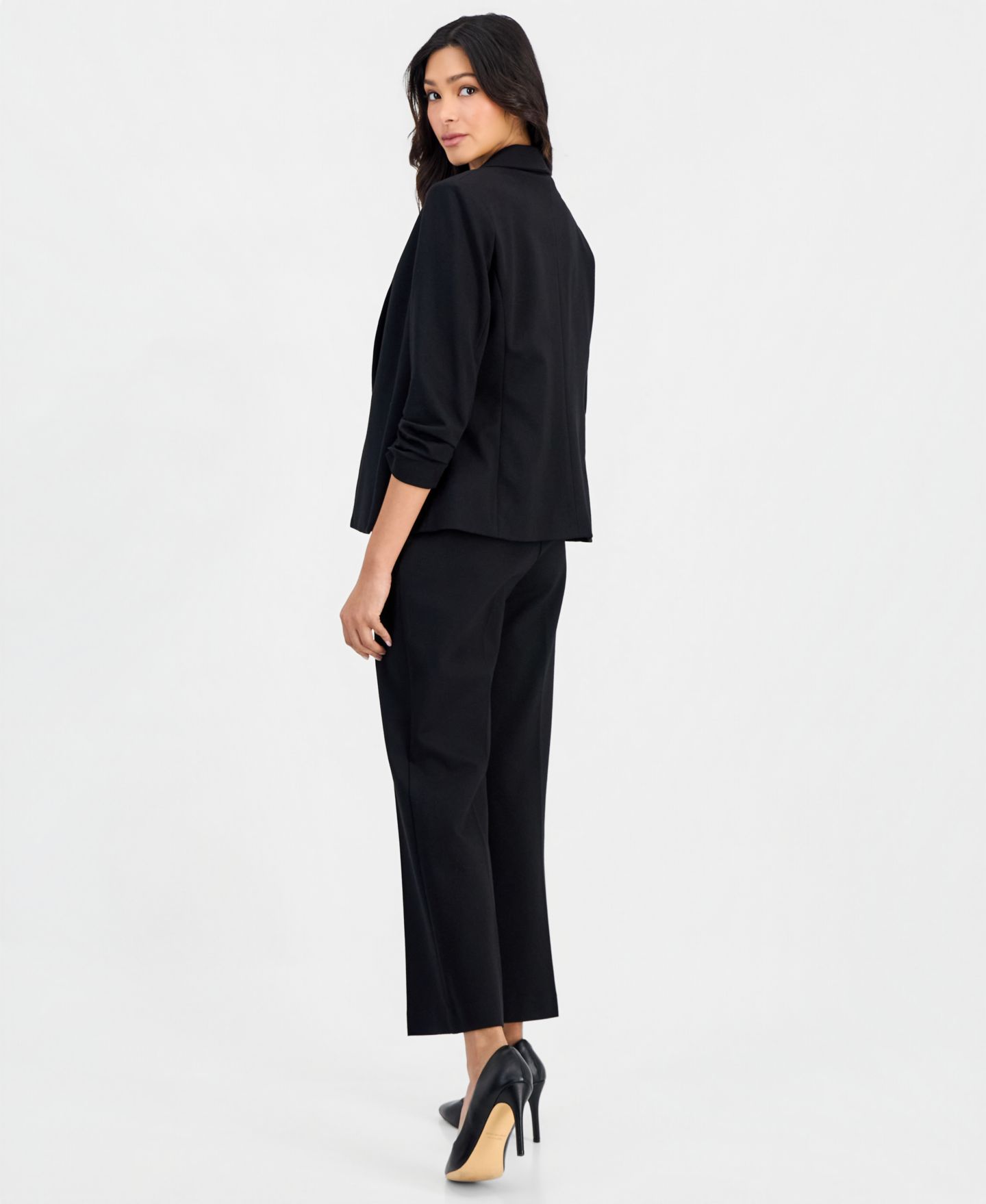 Женские комплекты Anne Klein Essentials Petite 3/4-Sleeve Open-Front Jacket & Pull-On Wide-Leg Pants, цвет: Чёрный — фото 3