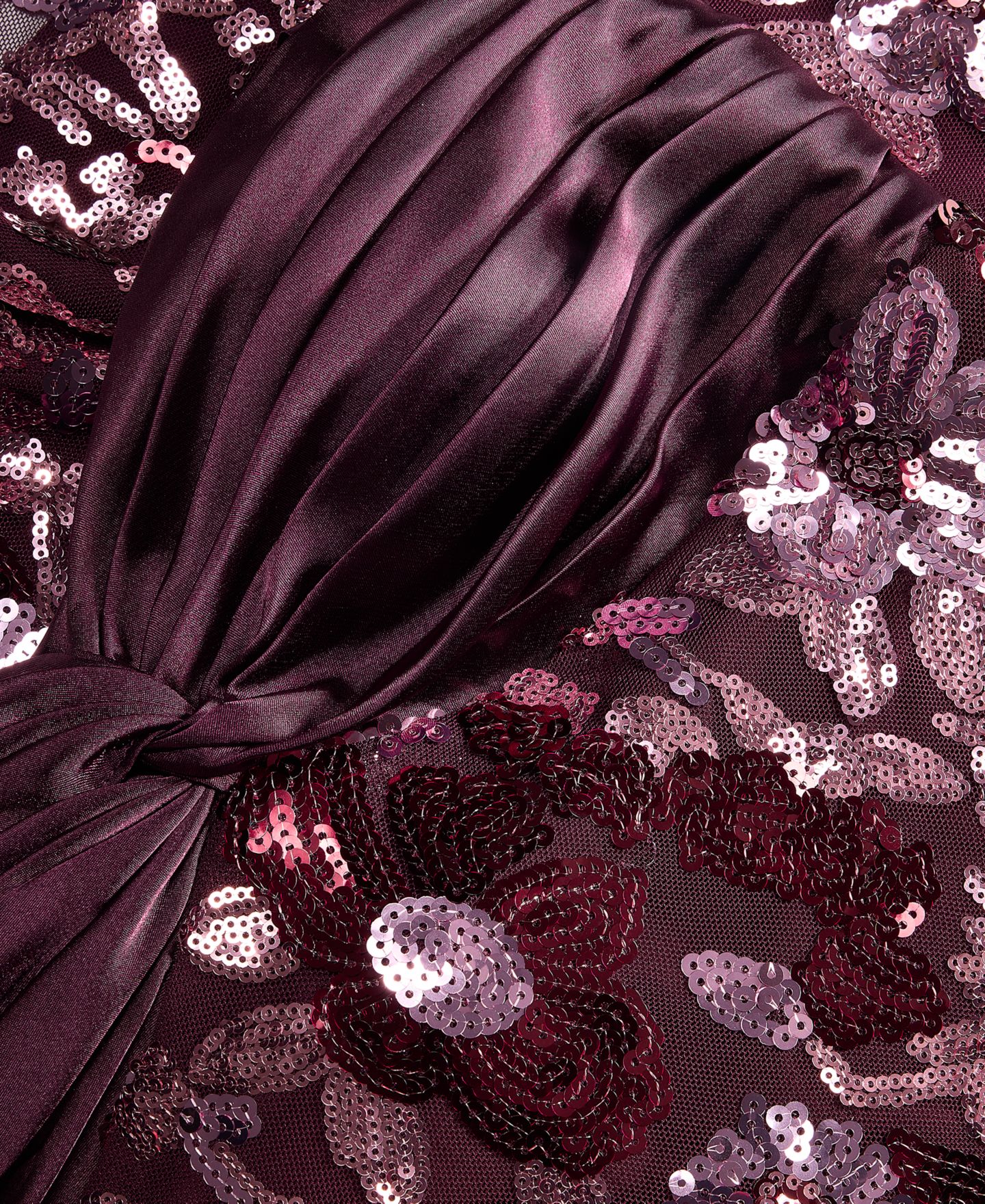 Женское платье SENI & CADE Ruched Satin-Top Floral-Sequin, цвет: Сливовый — фото 6