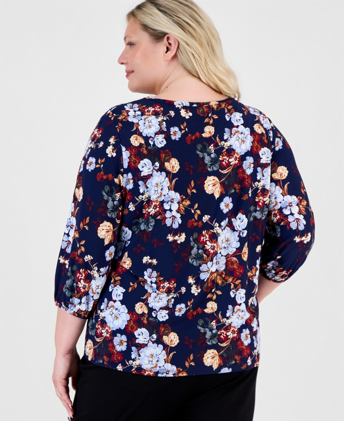 Jones New York Plus Floral 3/4-Sleeve Blouse