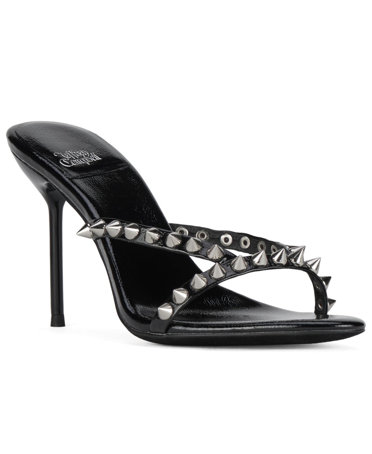 Женские сандалии Jeffrey Campbell Gabriette Strappy Studded Dress Sandals, цвет: Чёрный лаковый / Серебряный — фото 1