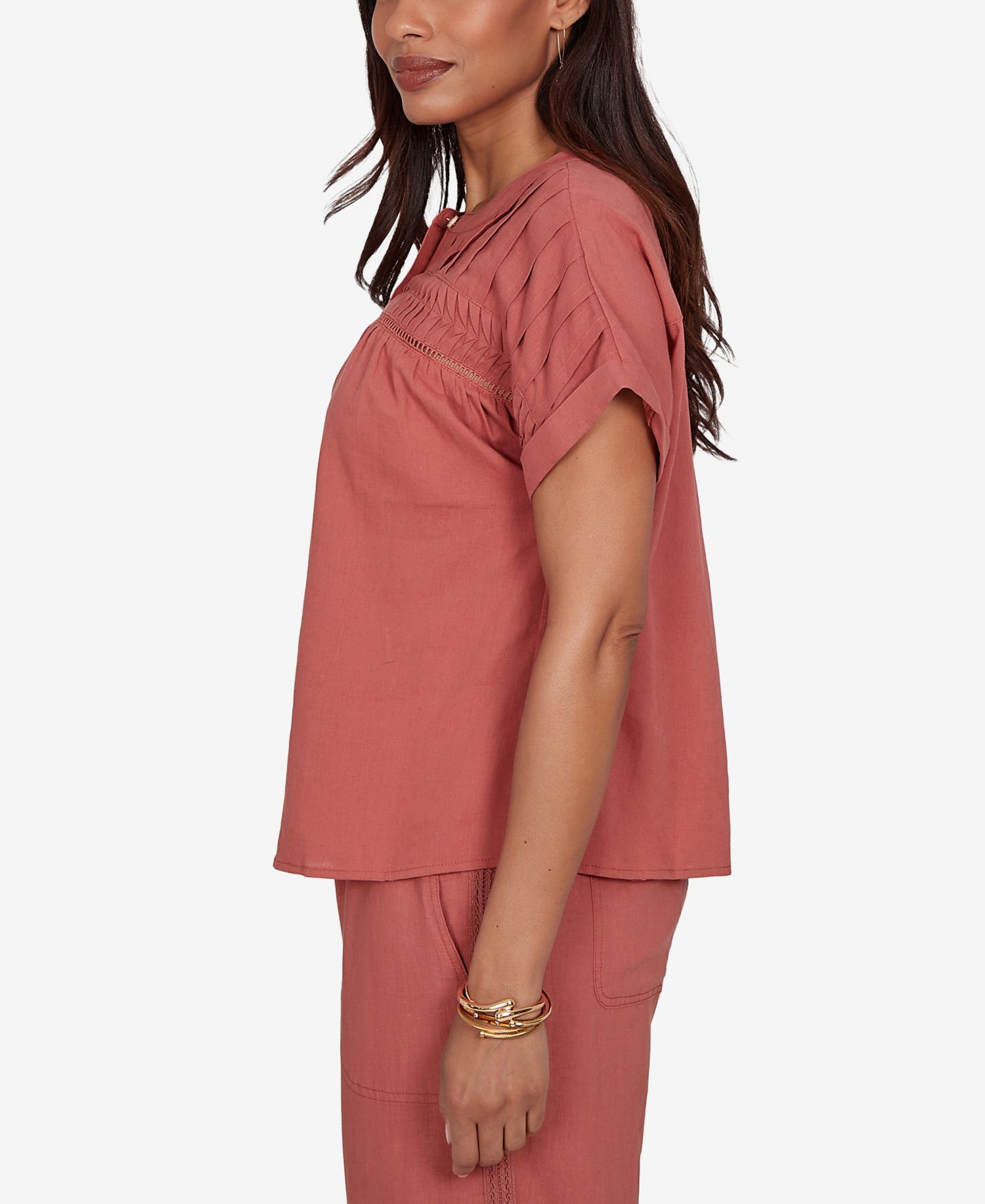 Petite Lightweight Pleated Short-Sleeve Top