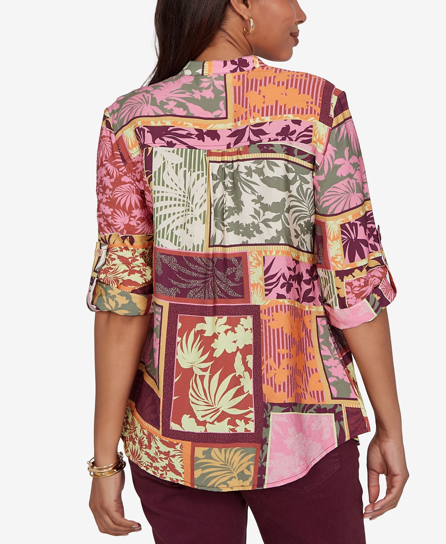 Petite Tropical Patchwork Voile Button-Front Top