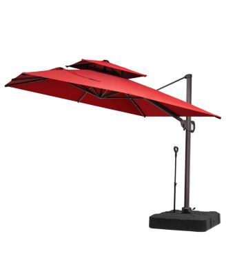 Outdoor Patio Double Top 9x11Feet Square Aluminum Cantilever Umbrella with Rod Wheel Base
