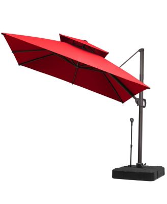 Outdoor Patio Double Top 11x11Feet Square Aluminum Cantilever Umbrella with Rod Wheel Base