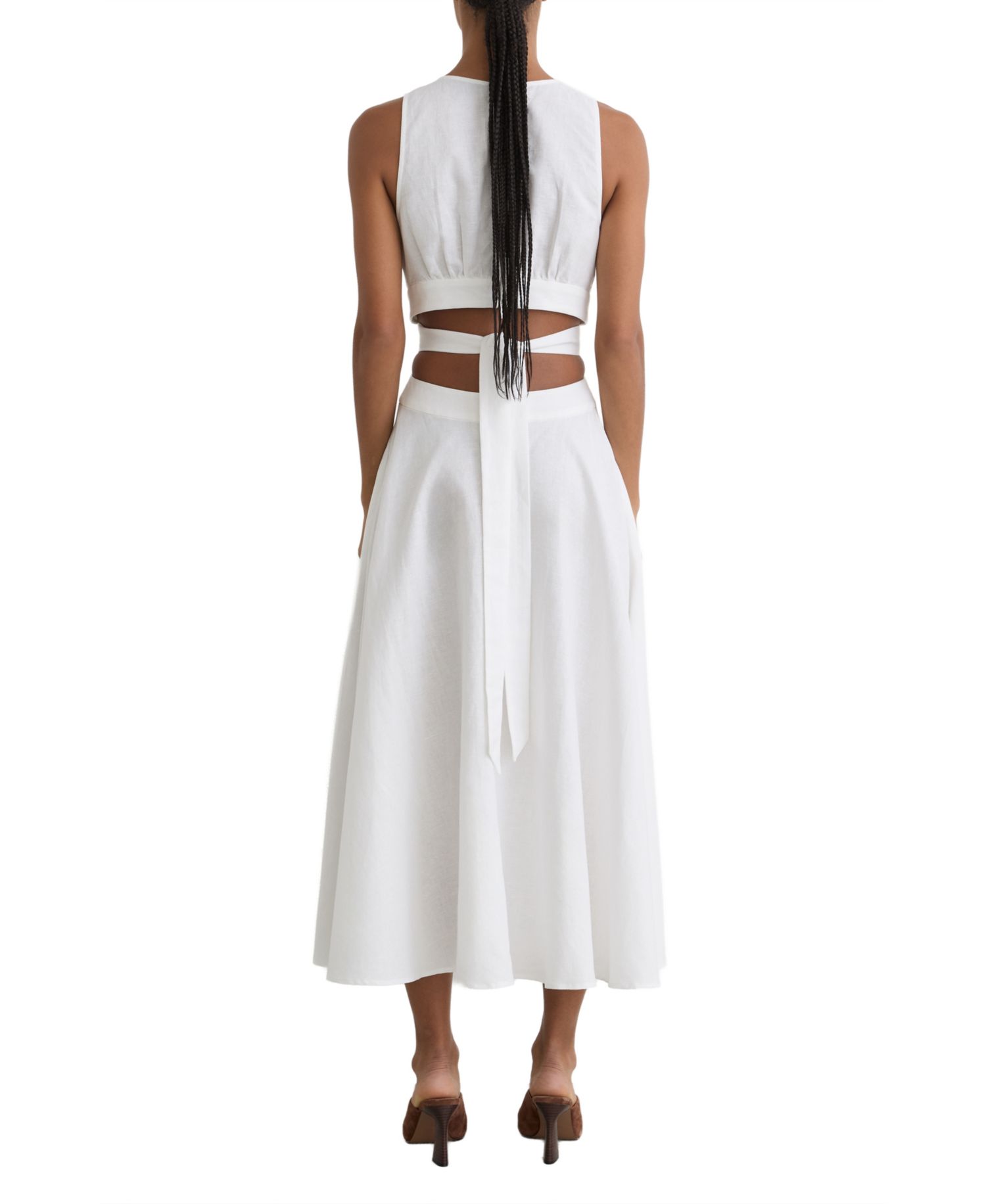 Women's Linen-Cotton Cut-Out Midi Dress