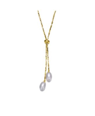 Timeless 14K Gold Plated Pearl Drops CZ Y-Neck Necklace