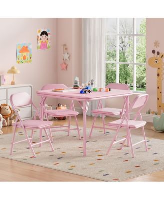 5-Piece Kids Folding Table and Chairs Set – PU Cushioned Square Table, Durable Metal Frame, Portable, Space-Saving, Ideal for Dining, Crafts