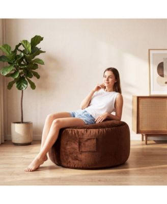 Round Bean Bag Chair Memory Foam Velvet Convertible Floor Sofa for Living Room Bedroom Comfy Reading Lounger