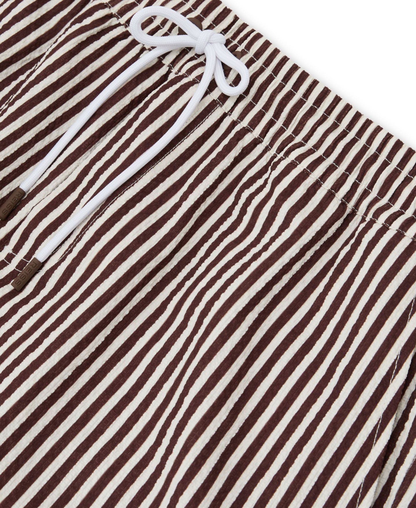 Пляжные шорты Seersucker для мужчин, в полоску — REISS, цвет: Коричневый / Белый — фото 3