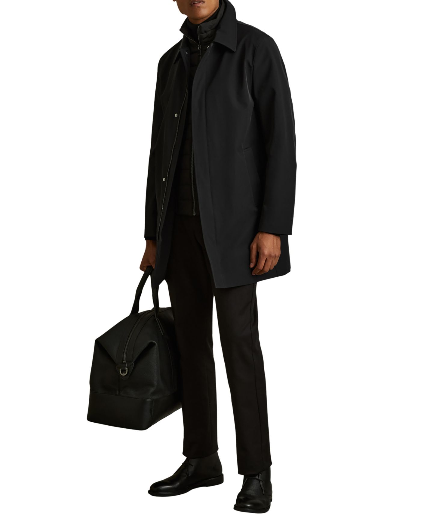 Мужское пальто REISS Logan Hybrid Removable Funnel Neck Overcoat, цвет: Чёрный — фото 3