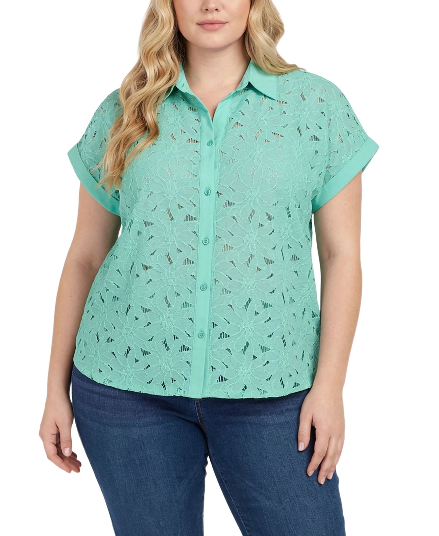 Plus Size Short-Sleeve Eyelet Top