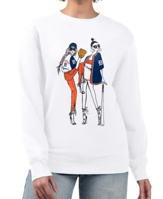 Women's White Detroit Tigers Baseball Girls Fleece Pullover Sweatshirt