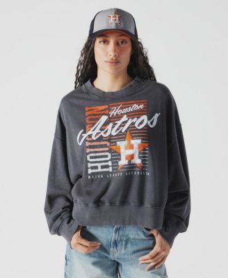 Women's Navy Houston Astros Boxy Mineral Wash Dolmen Sleeve Cropped Sweatshirt