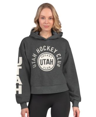 Women's Heather Charcoal Utah Mammoth Star Player Cropped Fleece Hoodie