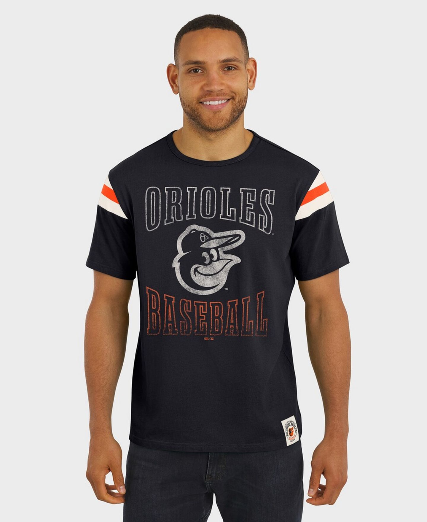 Мужская футболка Fanatics Darius Rucker Collection By Black Baltimore Orioles Distressed Sleeve Stripe — фото 4