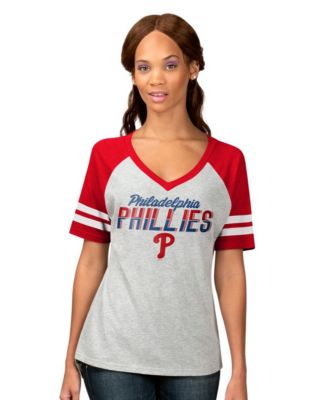 Women's Heather Gray Philadelphia Phillies Goal Line Raglan V-Neck T-Shirt