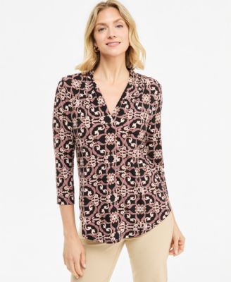 Women's Printed 3/4 Sleeve V-Neck Knit Top