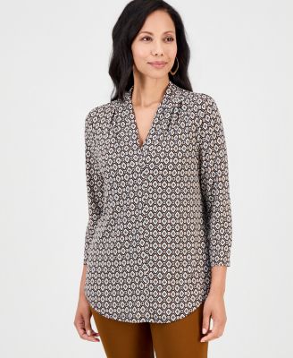 Women's Printed 3/4 Sleeve V-Neck Knit Top